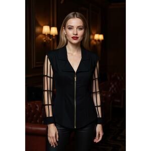 Moderne Sportswear Vintage 80s Blazer Black Cage Sleeve Zip Up Top Sz Small